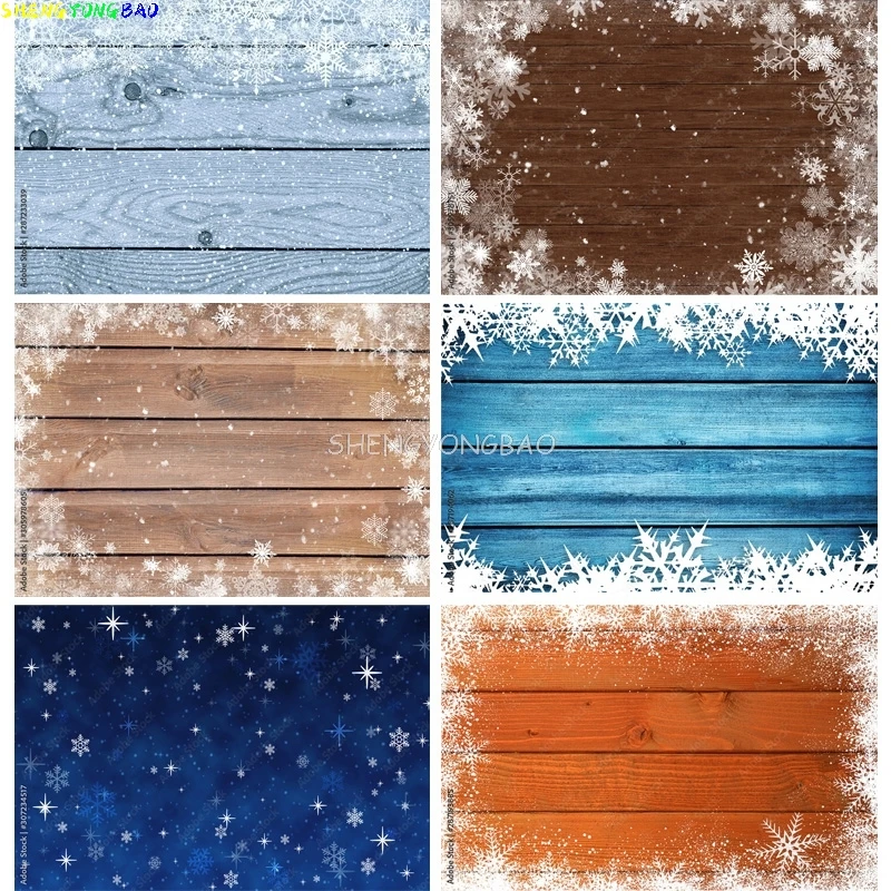 Christmas Theme Photography Background Snowflake Wood Plank Portrait Backdrops For Photo Studio Props 21121 TU-03
