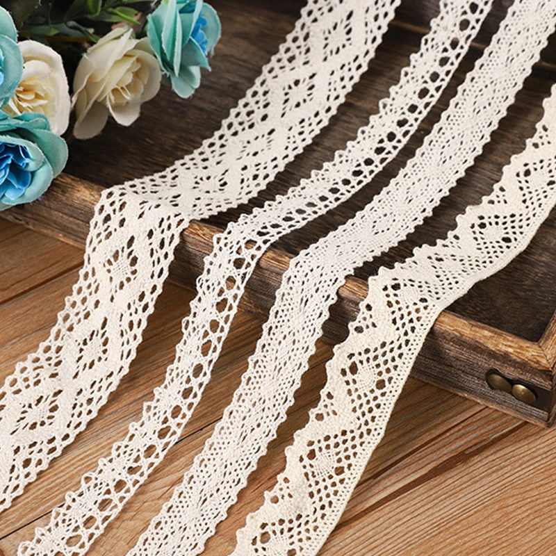 Ethnic style cotton thread lace accessories, rice white apricot hollow non elastic roll, festival and party decoration curtains