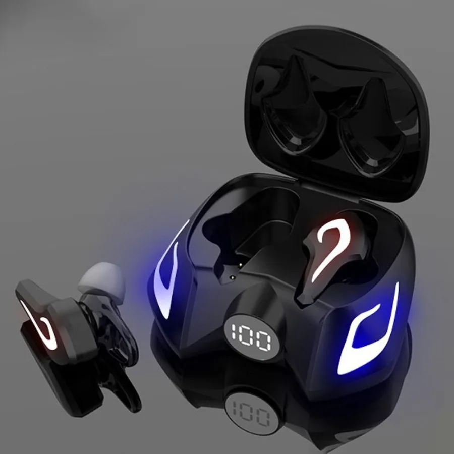 Conjunto sem fio para jogos, redução de ruído binaural, conjunto de música intra-auricular, display digital tipo c, cabine de luz ambiente colorida