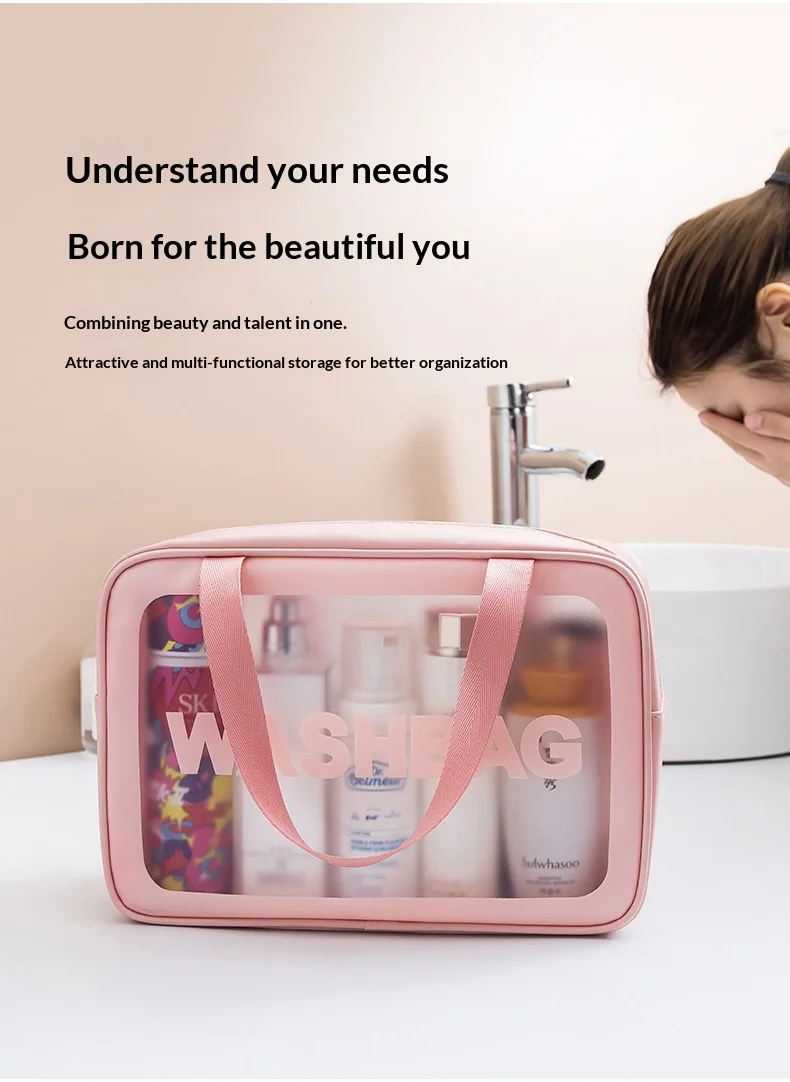 Homefish Frosted Semi-Transparent PVC Makeup Toiletry Bag Large Capacity Portable Waterproof Travel Cosmetic Storage Organizer gallery 2