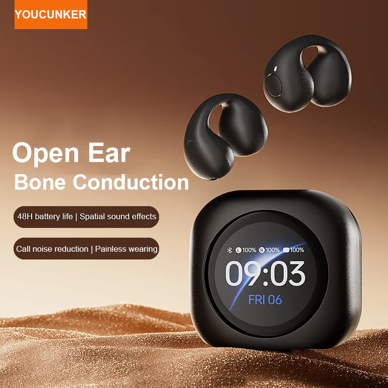 Wireless Bluetooth Earphones Full Color LCD Screen Bone Conduction Earclips Painless Wearing IPX5 Sports Outdoor Earbuds Headset