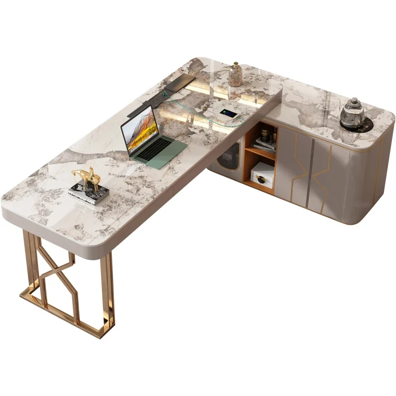 

Угловой кабинет, офисный дизайнерский стол из каменной доски, чайный столик, цельный