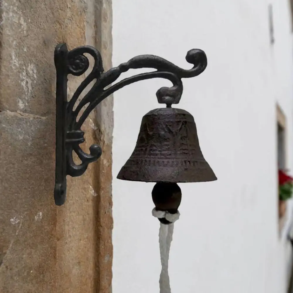 Retro Outdoor Bell Rustic Vintage Large Cast Iron Wall Mounted Metal Door Bell for Farm House Outside Decorative Accent Bells