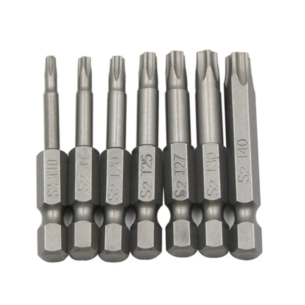 

1pc 50mm Torx Screwdriver Bit With Hole 1/4" Hex Shank Five-Point Magnetic Screw Driver Alloy Steel Screwdriver Bit T10-T40