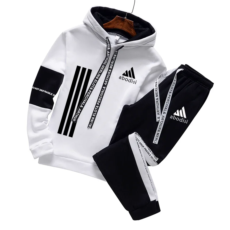 

Mens Tracksuit 2024 New Autumn Print Hooded Sweatshirt Suit High Quality Classic Black White Set Jogging Casual Warm Clothing