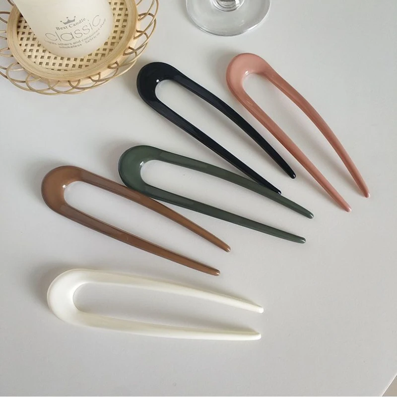 1Pc Women Hair Clip Pins Korean Style Solid Color Hair Stip Minimalist U Shape Girls Hair Bun Maker Headwear Styling Tools