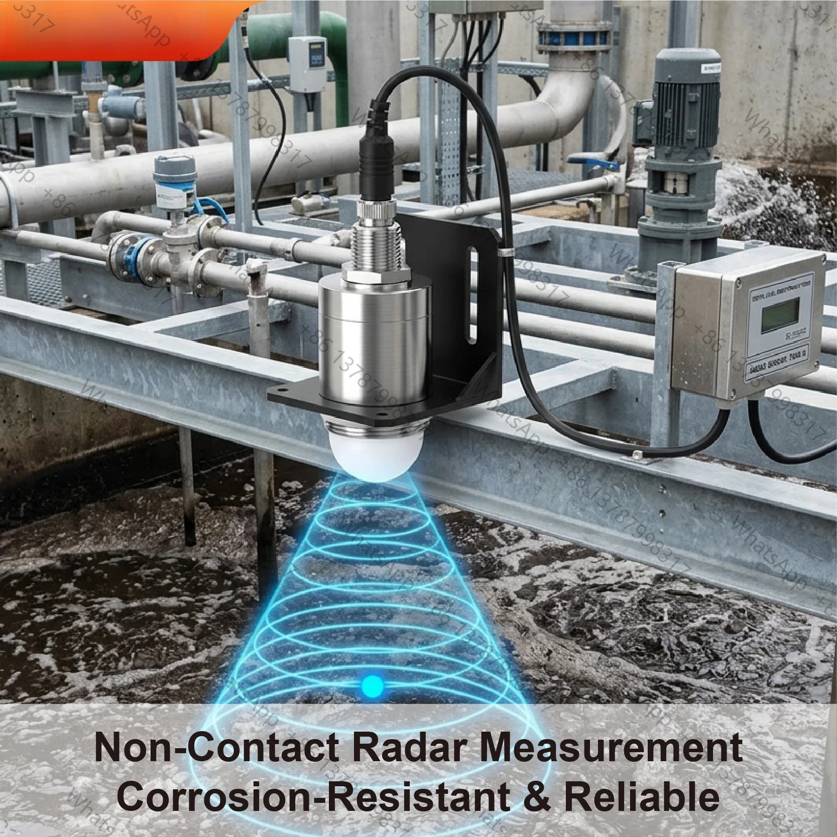 80GHz Radar Level Sensor 3‑12m 4‑20mA RS485 Stainless Steel Waterproof Aviation Plug Design for Reservoir Use