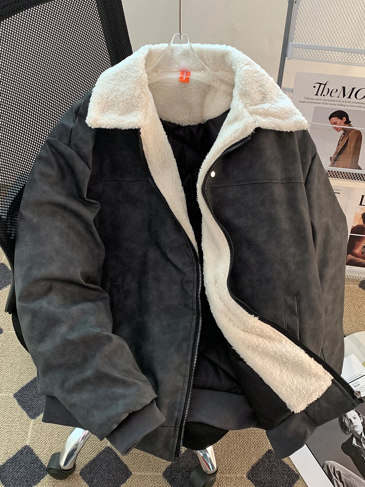 Vintage Fleece-Lined Padded Parkas Men's Winter Suede Cotton Coat Jacket Oversized Casual Sporty Warm Coat Retro Outerwear