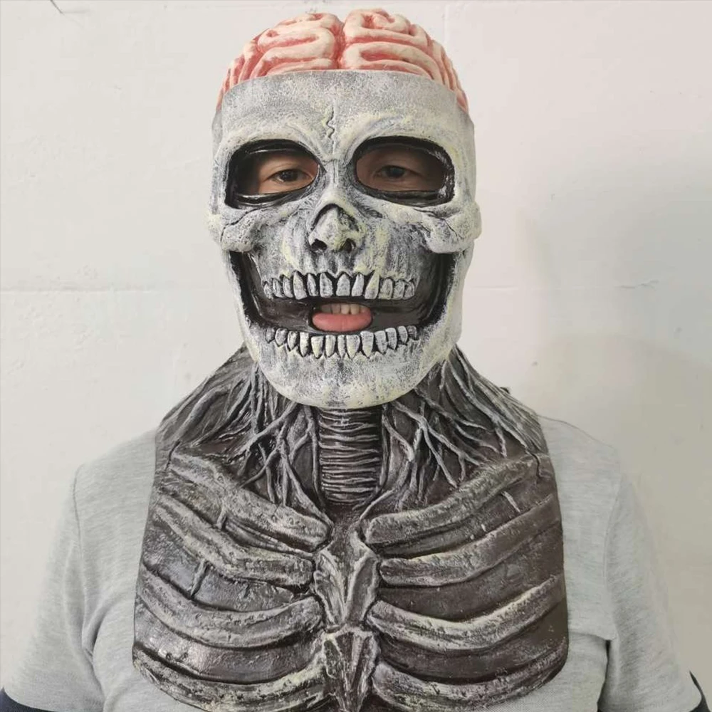Nuovo Horror Teschio Maschera di Halloween Per Adulti Gioco di Ruolo Parodia Masquerade Resident Evil Horror Cervello Puntelli Costume Del Partito Copricapo 2025