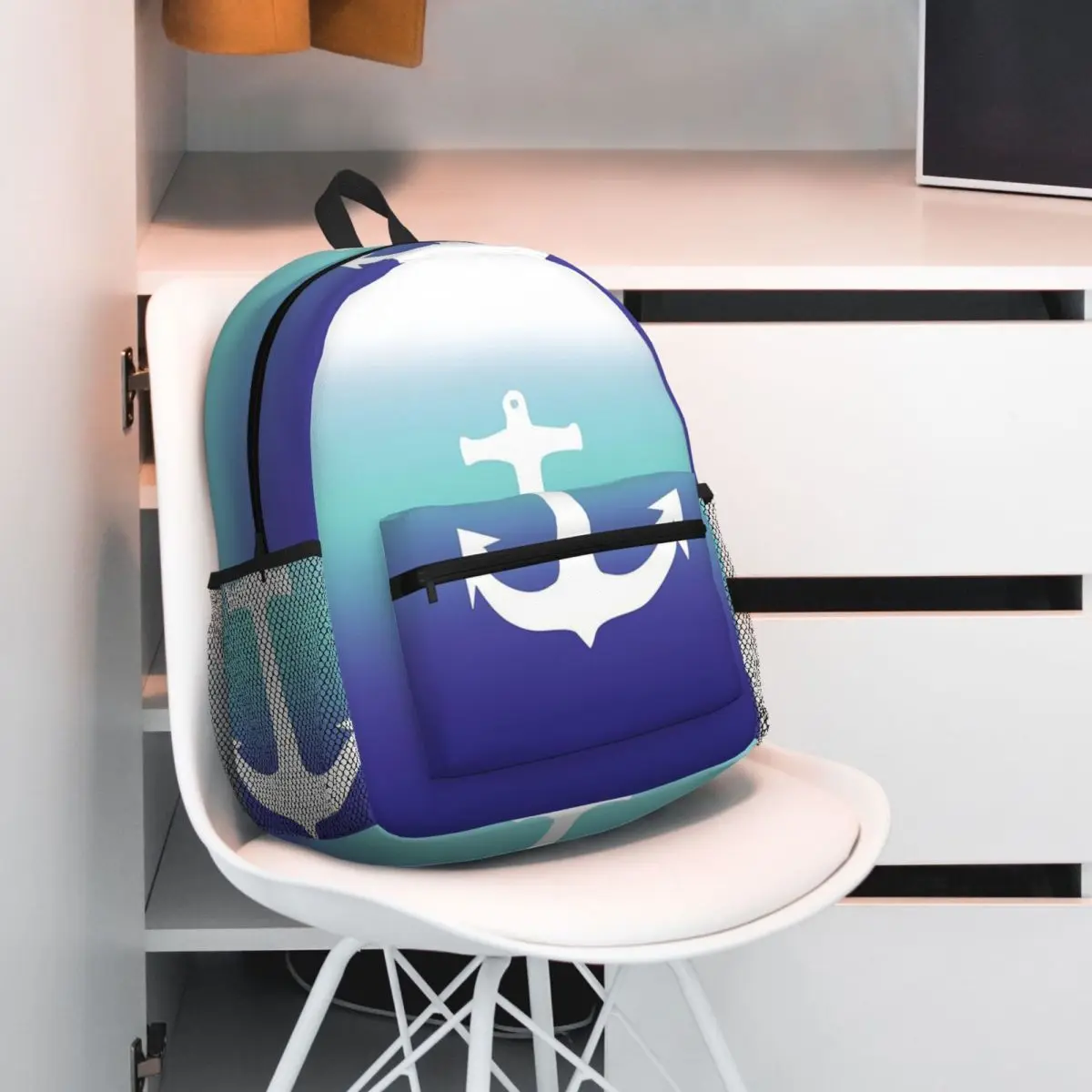 

Sea Blue Gradient And Trendy Anchor Nautical Sailor Backpack Student BookBag Children School Bag Shoulder Bags for Men Women