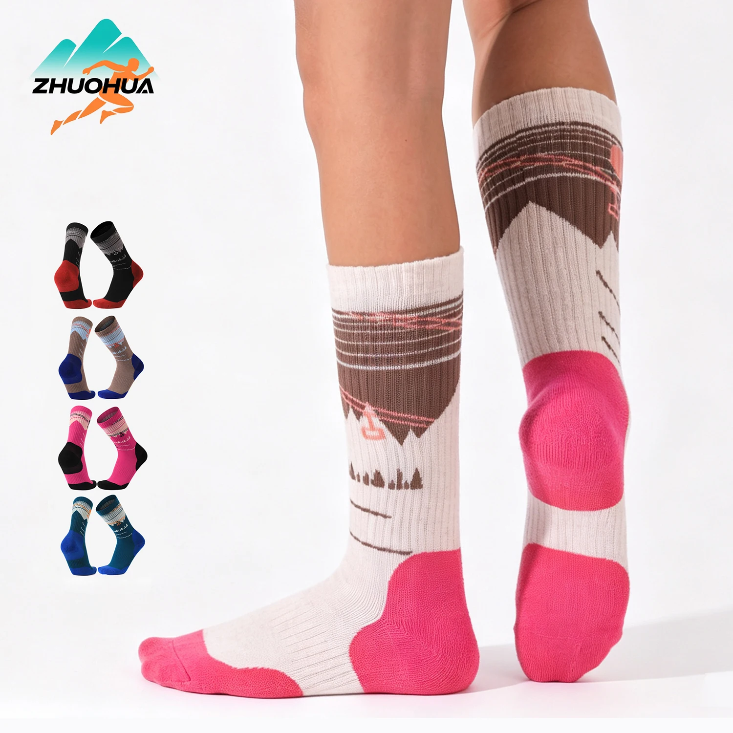 ZHUOHUA 2 Pairs Merino Wool Ski Socks, Thick Thermal Knee High Snow Socks for Kids Girls Women Skiing Snowboarding