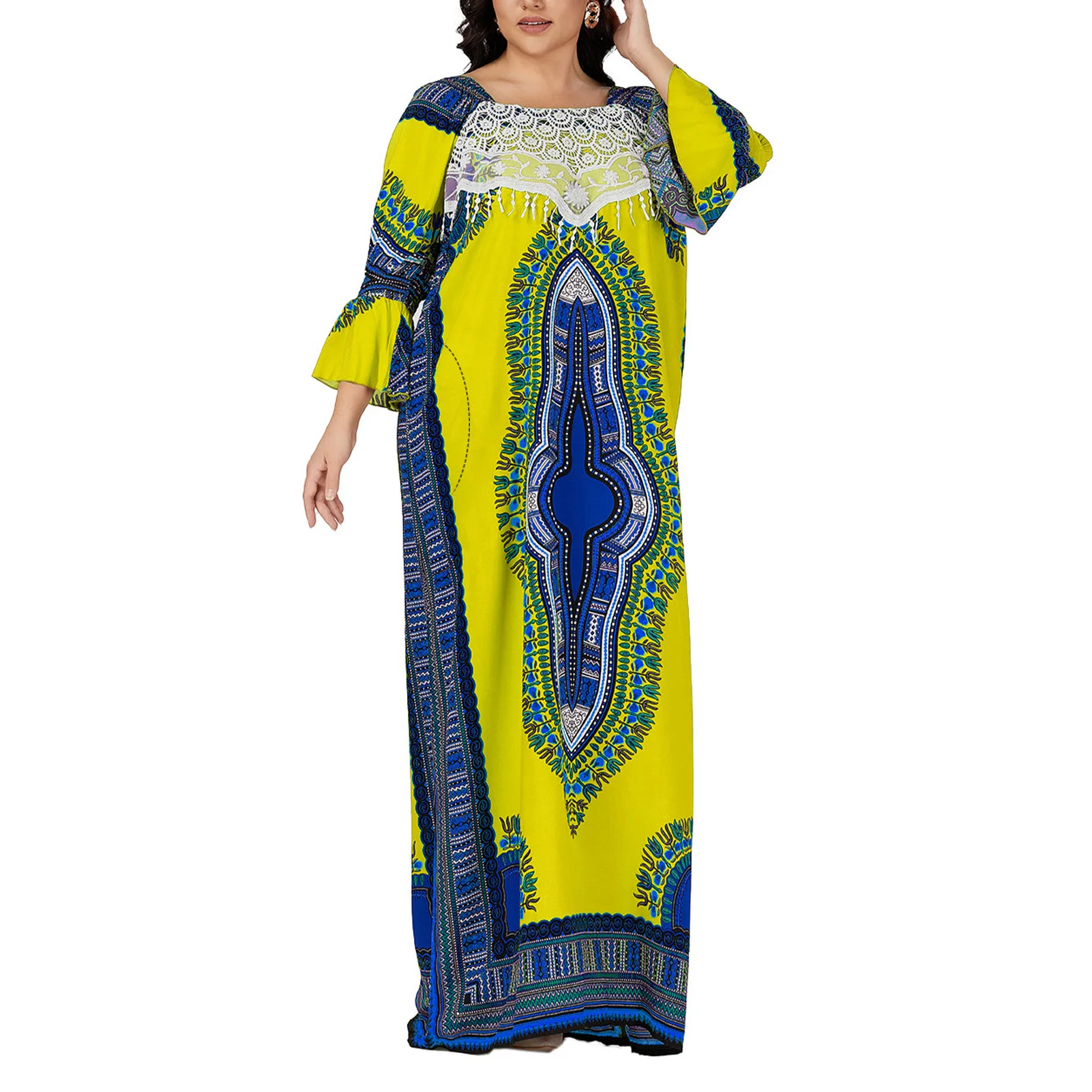 Vestido tradicional marroquí de talla grande para mujer, Abaya marroquí de algodón, caftán Africano para la playa, ropa de salón Dashiki para el