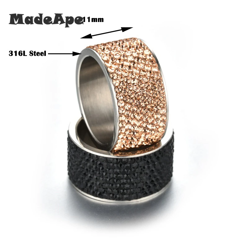 MadApe 8 Row Zircon Women Wedding Stainless Steel 11mm Size 7-12# Silver Color Engagement Ring For Women Wedding Best Gift