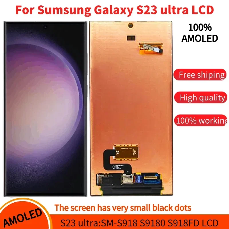 AMOLED LCD For Samsung Galaxy S23 Ultra 5G LCD Display Touch Screen Digitizer For S23 Ultra S918F S918B