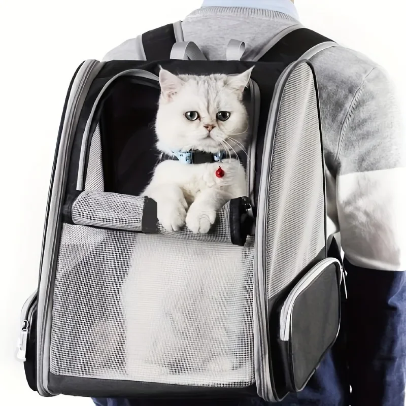 Pet Cat Carrier Backpack Breathable Portable Travel backpack for cat and dog With Anti Breakaway Belt Three-door design