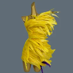 Special Dress for Women Party Nightclub Feather Diagonal Collar Bodycon Wear Sexy Dance Show Fancy Dress Samba Showgirl Huangyu