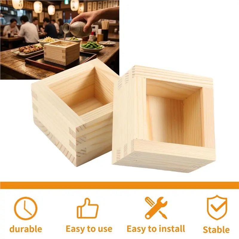 2Pcs Japanese Hinoki Wood Sake Box Wooden Masu Hinoki Wook For Chilled Sake With Leak-Resistant Interlocking Joints Highly Recom