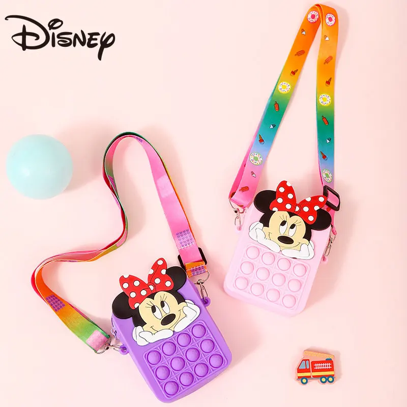 MINISO Disney Mini Girl Children's Bag Silicone Bag Loose Change Single Shoulder Decompression Bag Knead Music Crossbody Bag