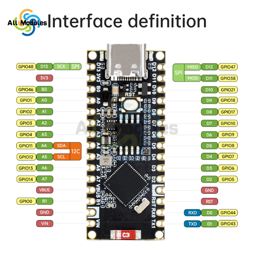 ESP32-S3 Nano WiFi Bluetooth Development Board IoT Development Board Based on ESP32-S3R8 for Arduino