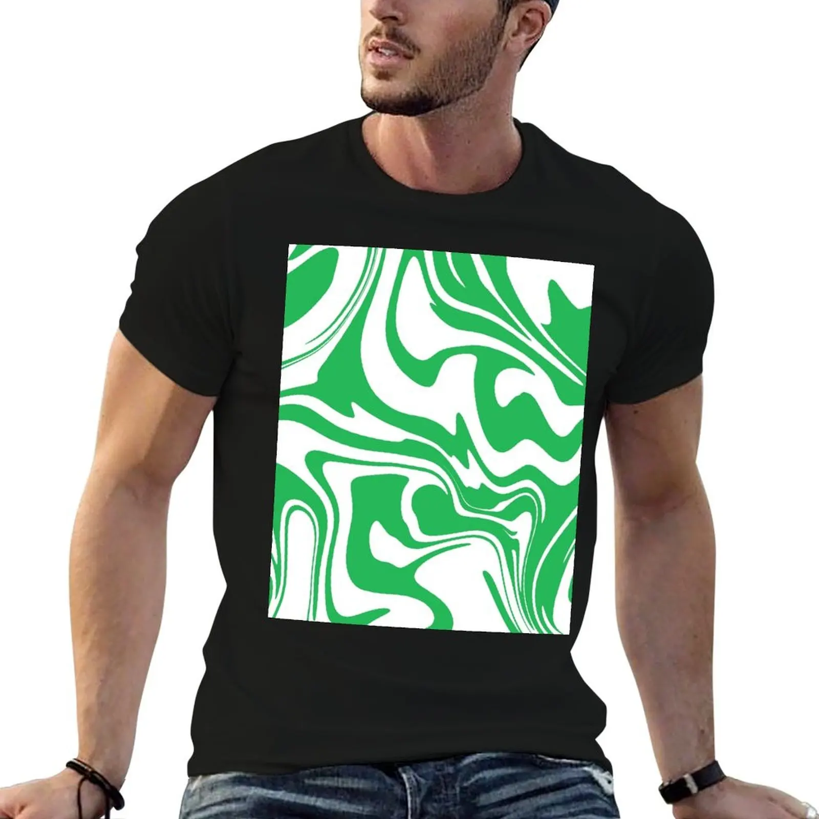 Green Swirl Print T-Shirt Plus Size Summer Casual T-Shirt