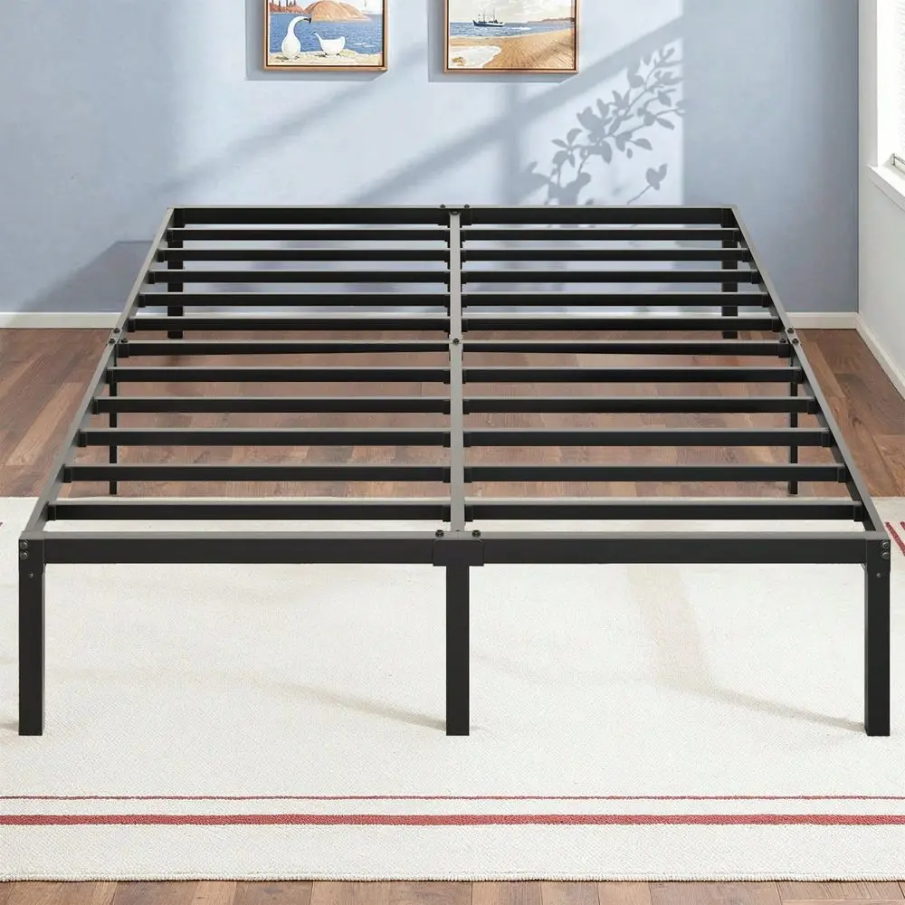 

Каркас кровати Twin Full Queen King, 14-дюймовая металлическая кровать-платформа с большим пространством для хранения, не требует пружинного блока, простая сборка, черный цвет