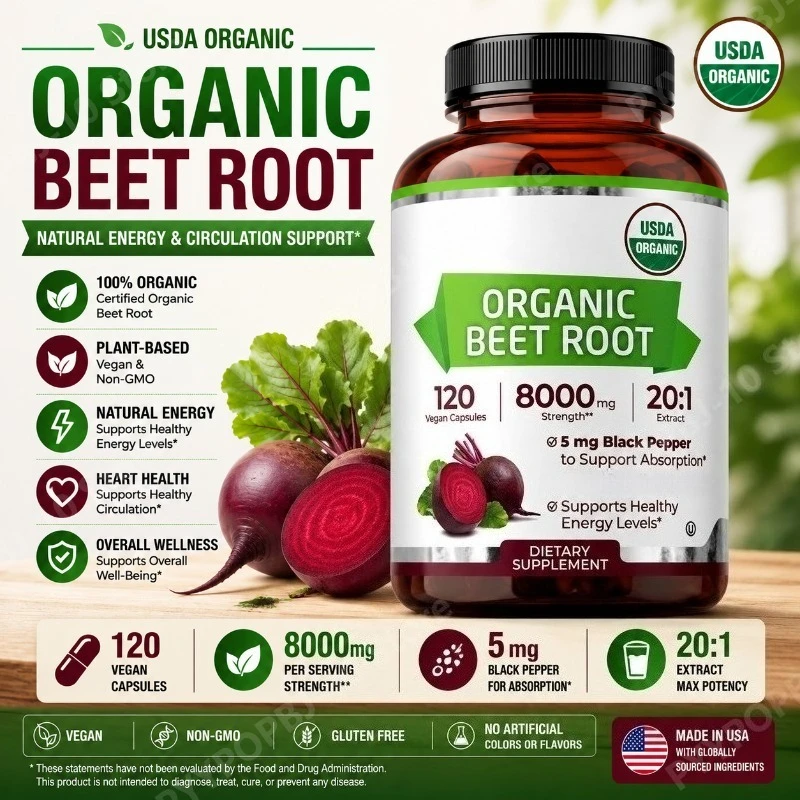 

Organic Beetroot Quick Release Capsules Support Enhanced Absorption of Black Pepper Extract Non GMO Made in The United States