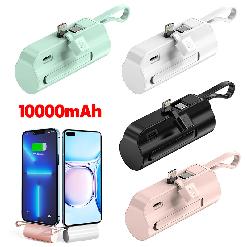 

10000mAh Mini Power Bank Fast Charger For iPhone Samsung Huawei External Battery Plug Play Power Bank 2 in1 Mobile Phone Charger