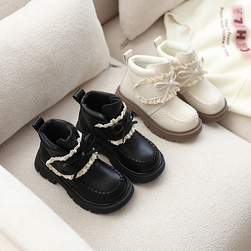 JGSHOWKITO Fashion Kids Boots for Girls Princess Sweet Classic with Bow-knot Breathable Autumn Winter Children Ankle Boots Soft