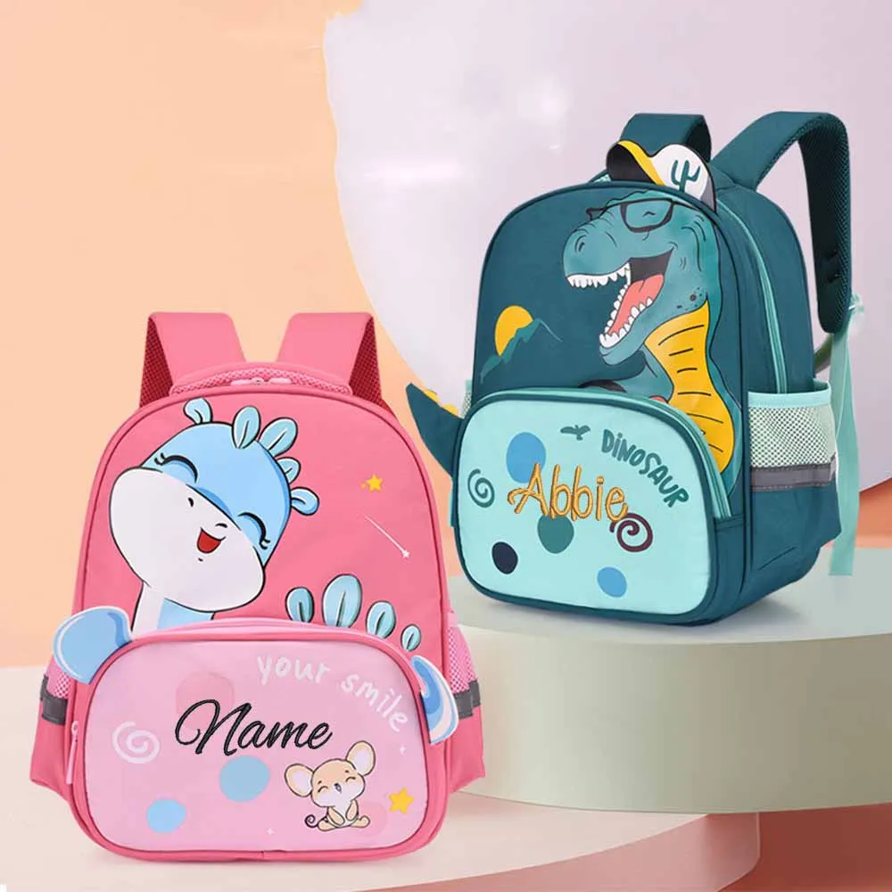 Embroidered New Cute Cartoon Dinosaur Backpack For Boys Girls, Personalized Custom Baby Snack Backpack For Going Out, With Name