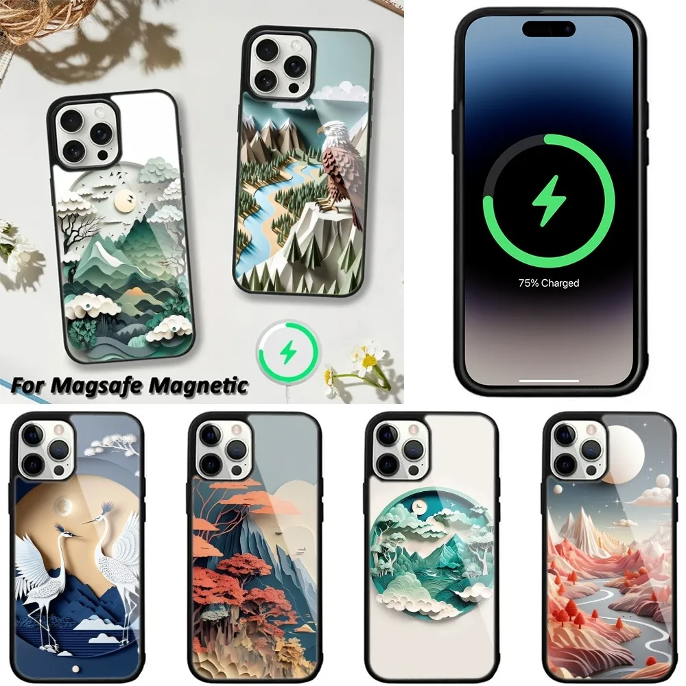 

3D Printing Landscape Phone Case For iPhone 15,14,13,12,11 Pro Max Plus Cases Wireless Charging