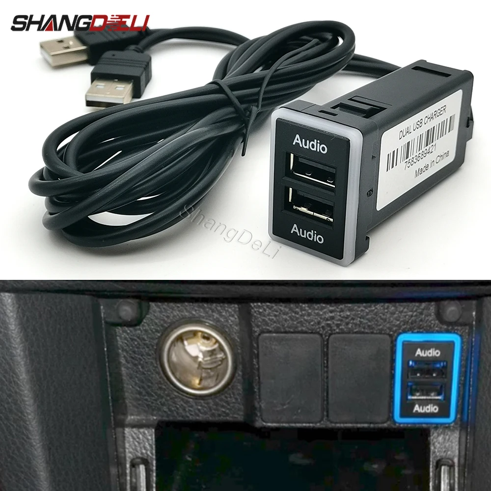 

Car Dual USB Audio U-disk Flash Socket Music Play USB Port Adapter for Toyota Camry Prius Corolla Prado Yaris