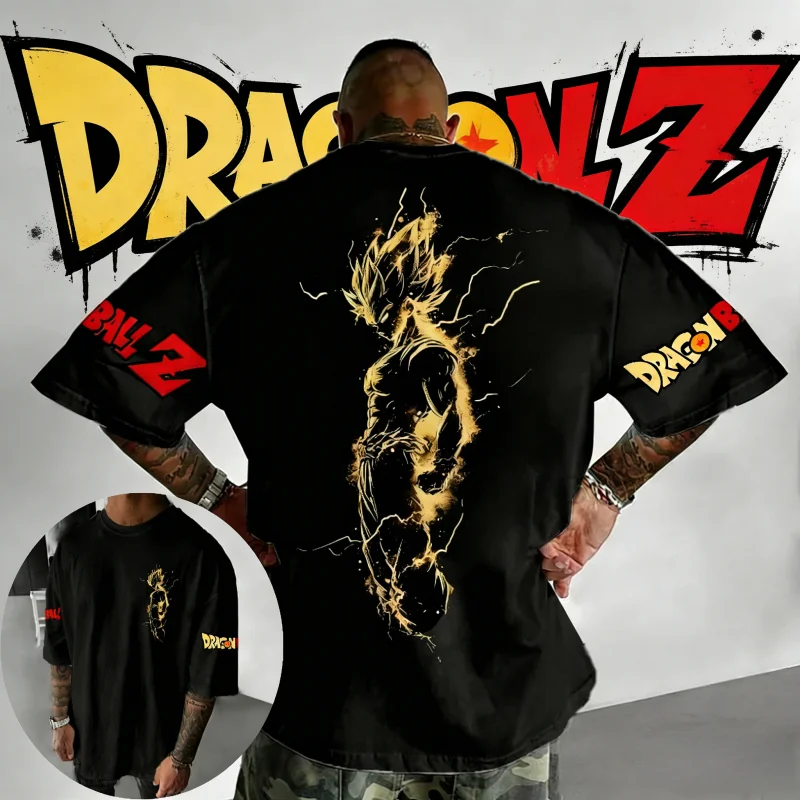 2026 Sommer Dragon Ball Retro T-Shirt, Herren Oversize-T-Shirt aus Reiner Baumwolle mit Blitz-Print, Lässig Unisex & Kindergrößen Erhältlich Y2k
