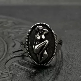 

S925 sterling silver retro beautiful woman portrait relief ring men's domineering seal ring