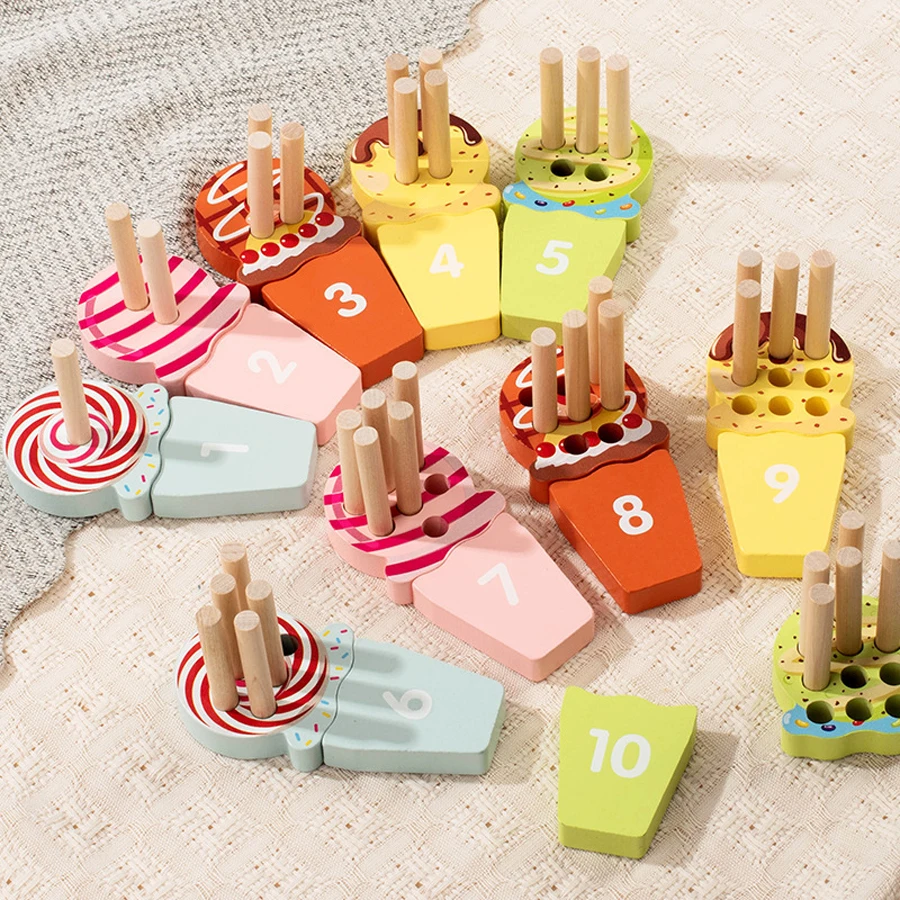 Kid Ice Cream Counting Peg Board Math Toy Montessori Teaching Tool Number Matching Cognition Kindergarten Learn Educatinal Game