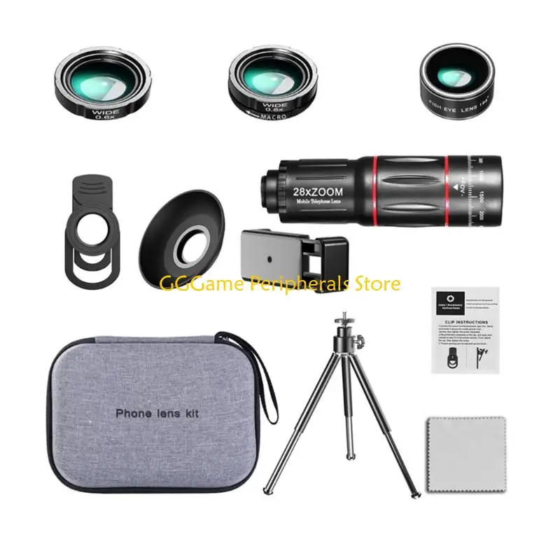 Teleobjetivo U55B 28X con lente pez gran angular tipo clip teleobjetivo