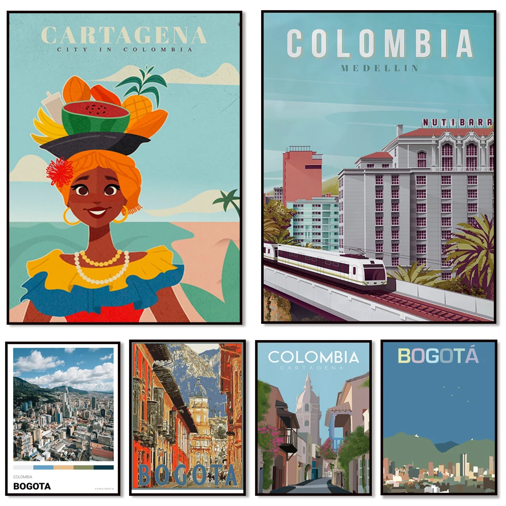 Bogota, black and white skyline, Colombia, La Candelaria, Monserrate, Plaza Bolivar, Latin American city, vintage travel poster