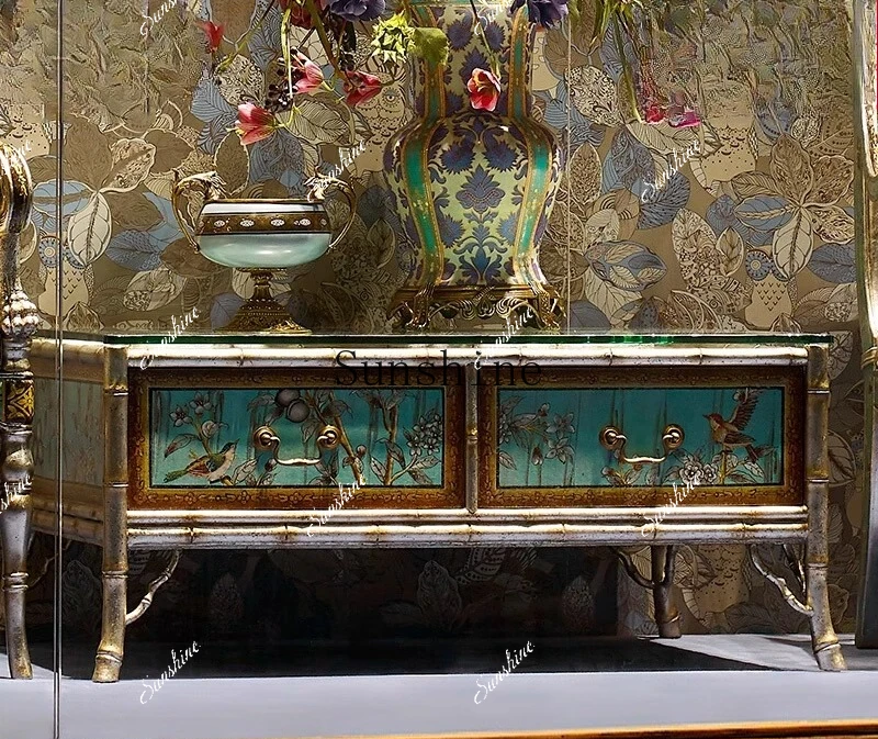 

French retro solid wood painted coffee table household living room decorative storage tea table FT