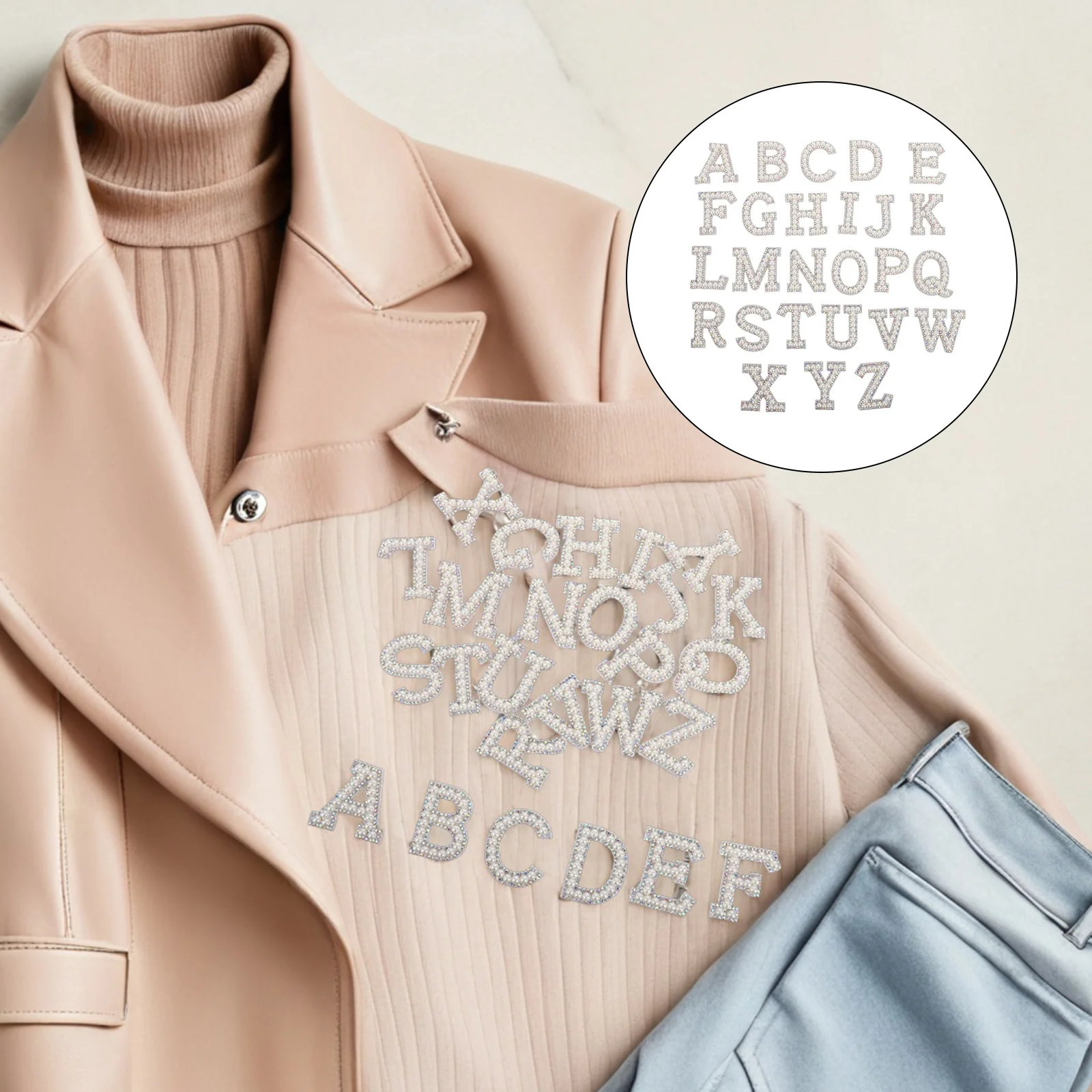

26Pcs Pearl Rhinestone Letter Patches Self Adhesive Alphabet Stickers for Clothes Shoes Bags DIY Personalized Rhinestone Letter