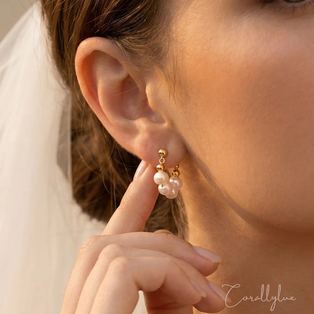 Baroque Freshwater Pearl Copper 14k Gold Plated Stud Earrings for Women Sweet High Quality Jewelry Birthstone Anniversary Gifts view 4