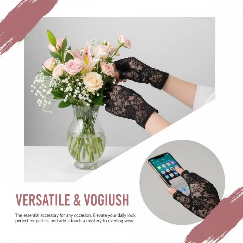 Lace Fingerless Gloves Women Sun Protection UV Proof Long Driving Mittens Soft Lightweight for Summer Fashion