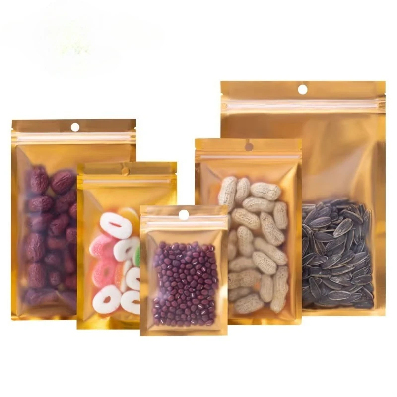 100 قطعة من أكياس زيبلوك من رقائق الذهب الشفافة من جانب واحد - أكياس نافذة شفافة قابلة للإغلاق للقهوة ومستحضرات التجميل واللوازم المكتبية