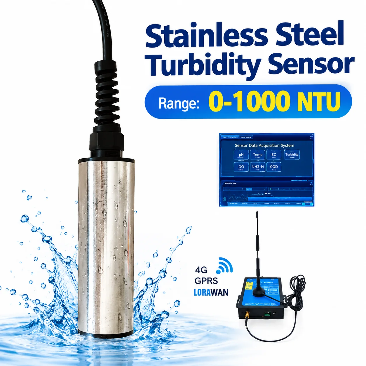 IoT Turbidity Sensor Module 4-20ma Online TSS Probe 1000NTU Turbidity Sensor For River OEM Customizable