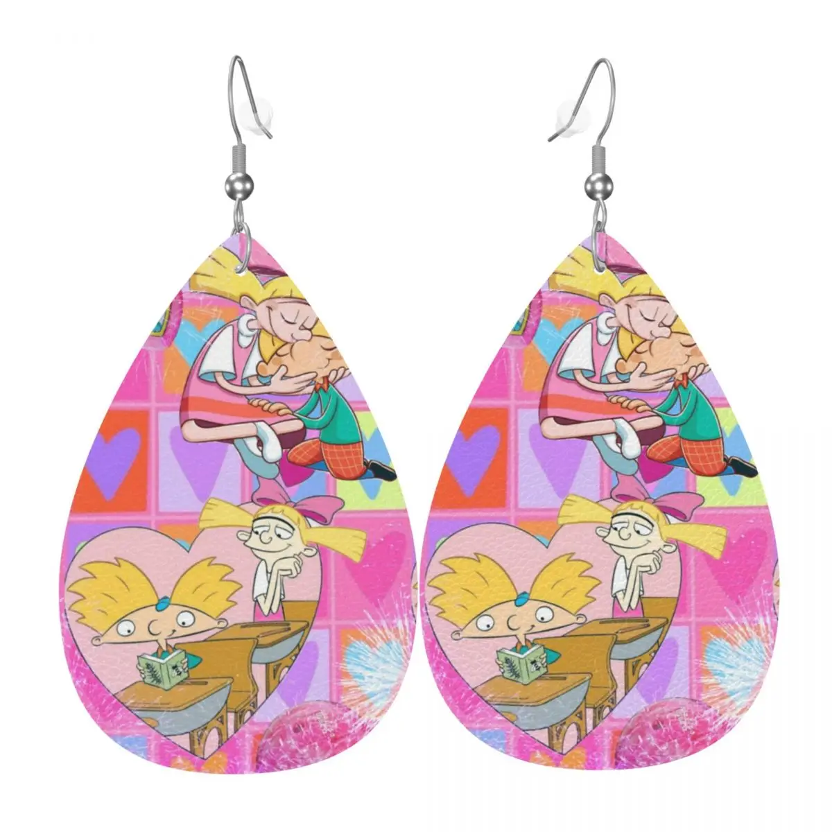 

Custom Hey Funny Arnold Leather Teardrop Earrings Personalized For Women Jewelry Accessories For Valentine's Day