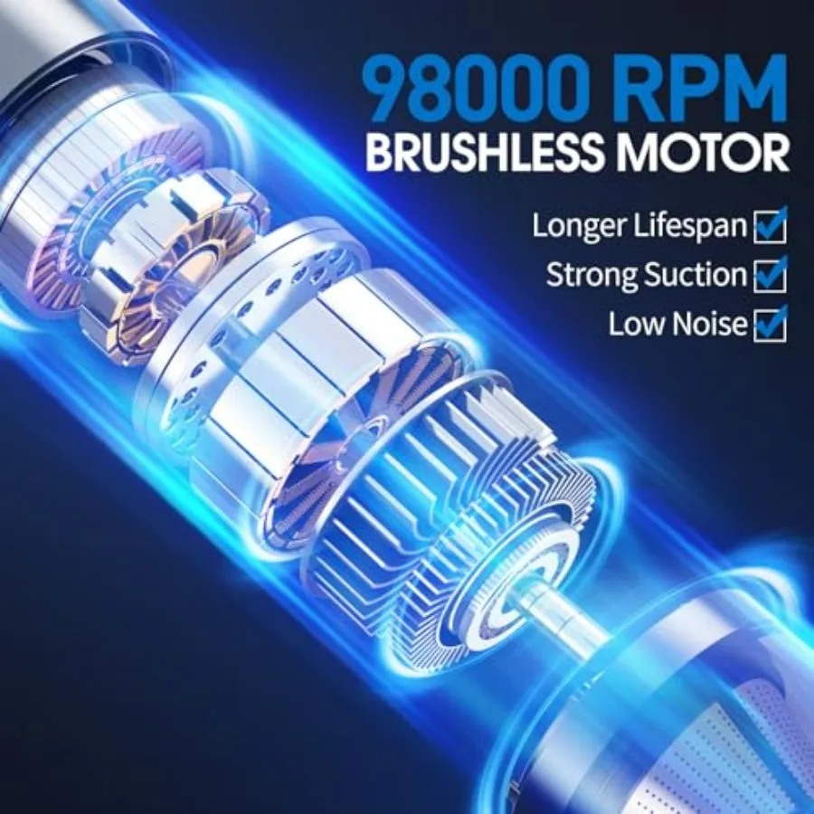 مكنسة كهربائية لاسلكية محمولة مع محرك بدون فرش وشفط قوي 16000 باسكال للسيارة والمكتب المنزلي واستخدام الحيوانات الأليفة 4 في 1 قابل لإعادة الشحن Mi