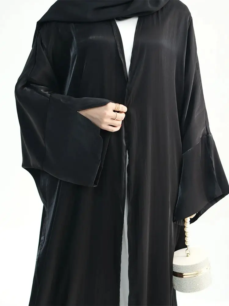 Black Muslim Women Satin Kimono Abaya Damen Dubai Elegant Luxury Kaftan Modest Dress Islam Caftan Marocain Robe Femme Musulmane