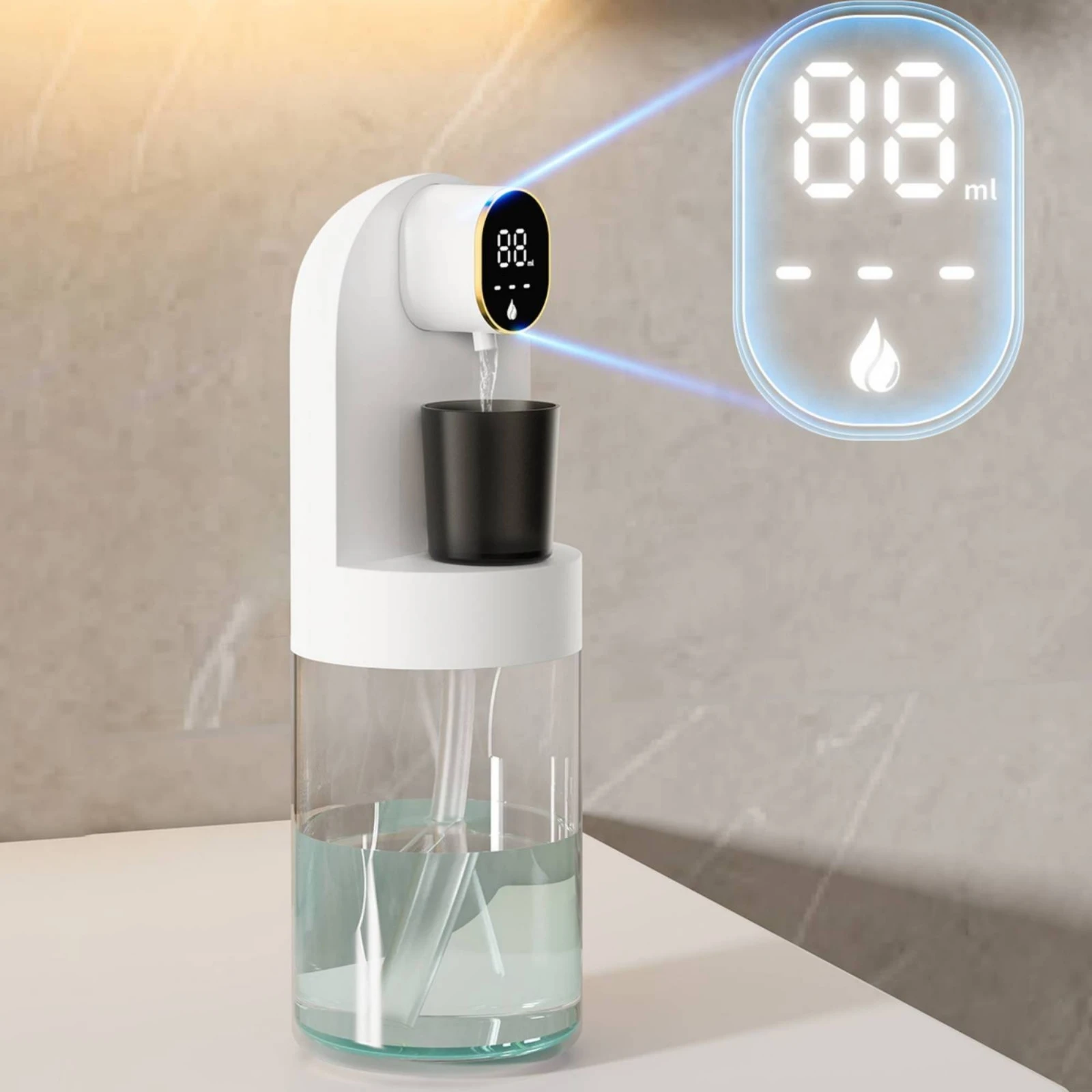 

Smart Mouthwash Machine Transparent Reservoir Wall-Mounted Mouthwash Machine Compact Bathroom Appliance Minimalist
