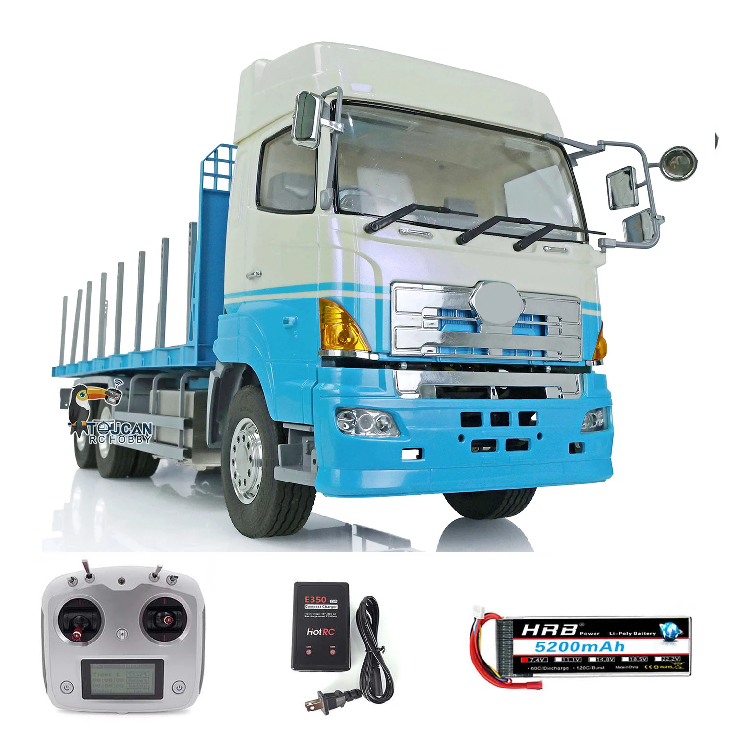 LESU RC Tractor Flatbed Transport Truck Lorry Trailer for Toys 1/14 6x4 2.4G Radio Light Sound Car Model THZH1351