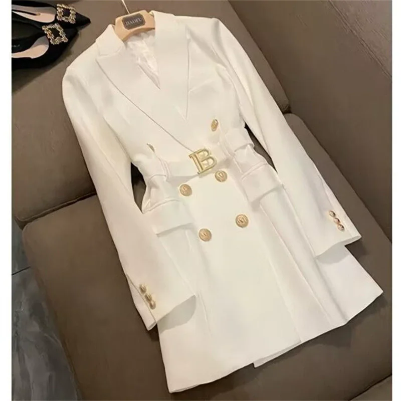Coleção Primavera 2025:  Feminino Longo com Manga Comprida, Casaco Vestido 4XL, Saia Curta de Cintura Alta com Caimento...