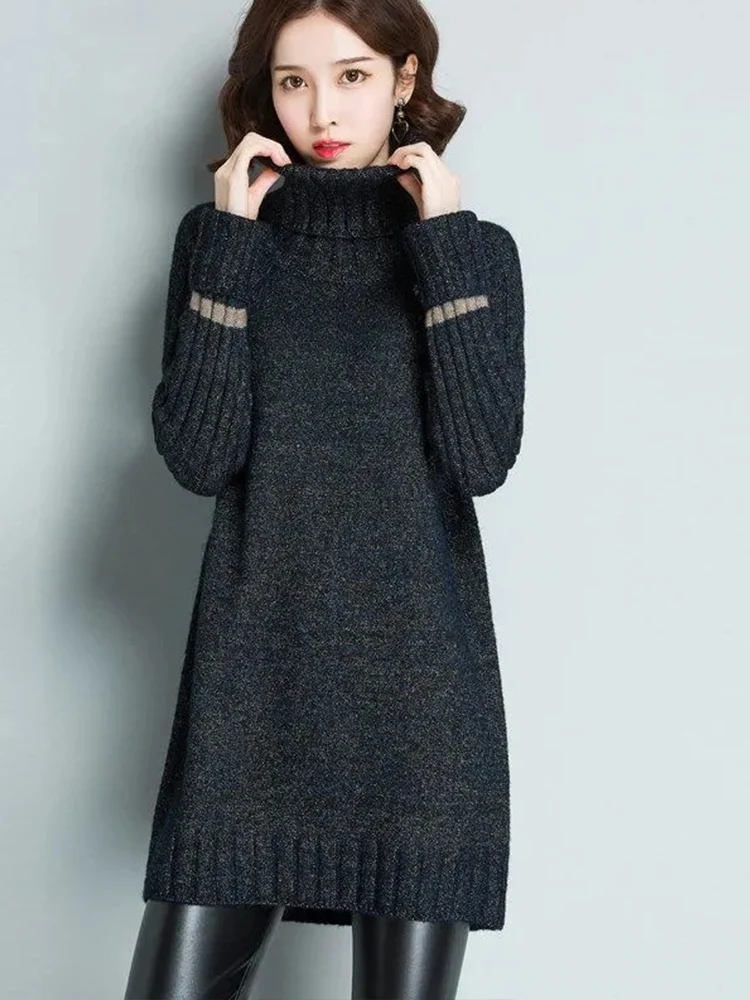 Women's Fleece Lined Thick High Collar Sweater Autumn Winter New Style Lazy Fashion Loose Long Sleeve Base Shirt Korean Style