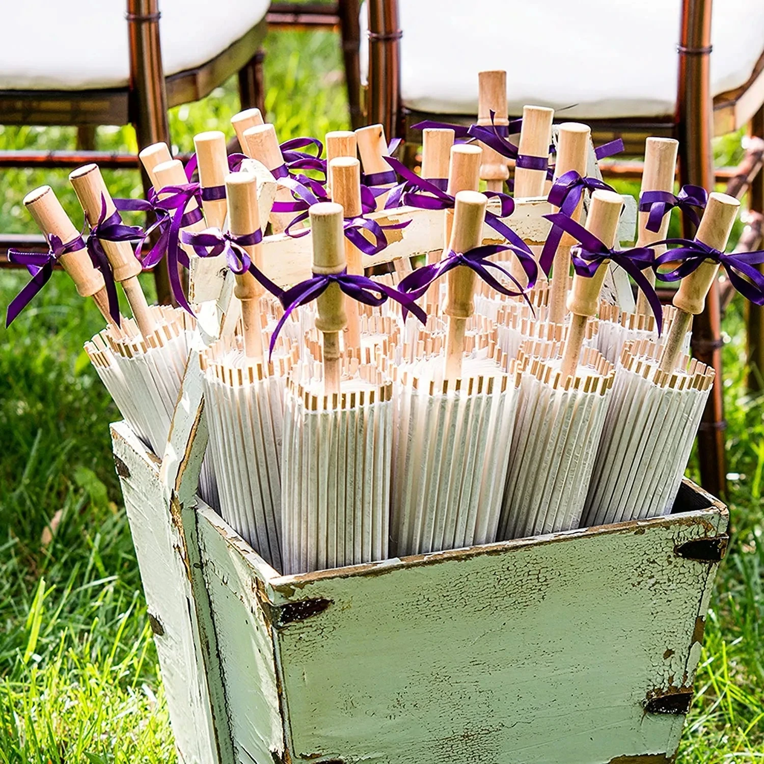 Sombrilla de papel blanco de mango largo, 50 piezas, paraguas de papel artesanal chino para fotografía de boda, accesorio de decoración de fiesta